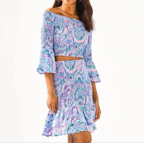 NWOT LILLY PULITZER Soren ruffle 2piece skirt set in Happy As A Clam - Picture 11 of 11